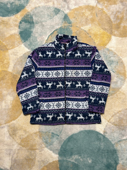 Purple Blue and White Reindeer Fleece Jacket