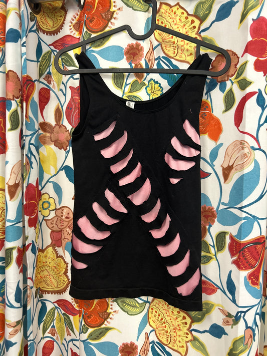 Y2k deadstock black and pink shredded top