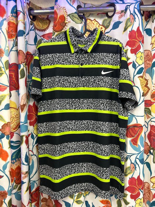 Nike brat green and zebra print polo shirt