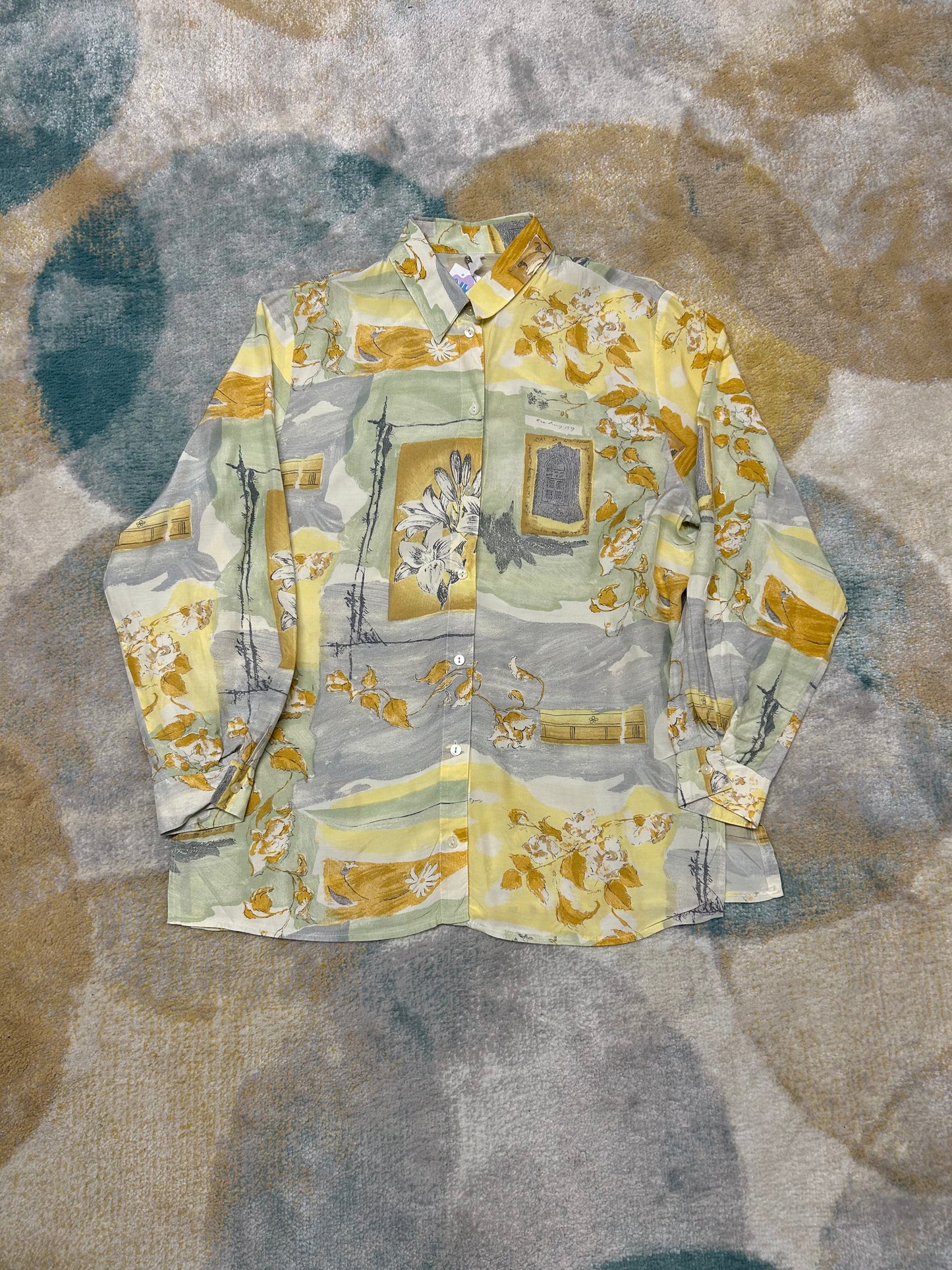 Yellow and Beige Patterned Long Shirt