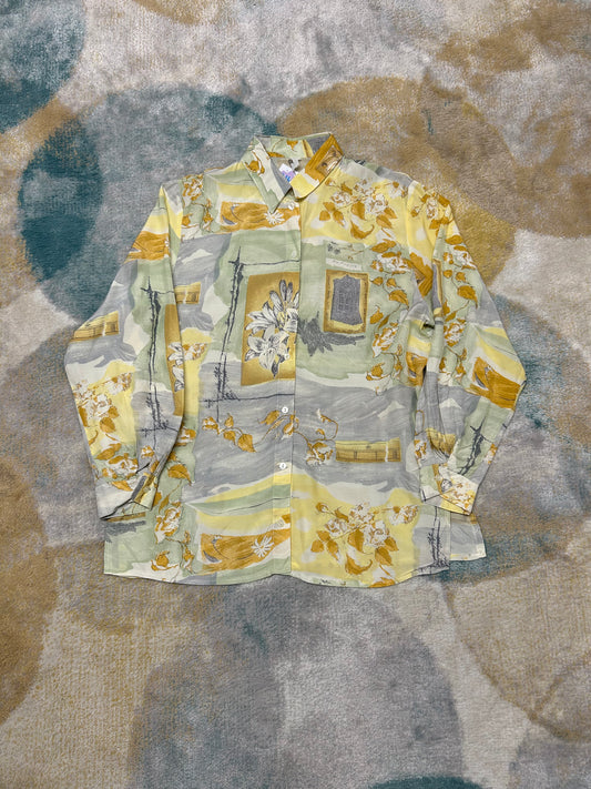 Yellow and Beige Patterned Long Shirt