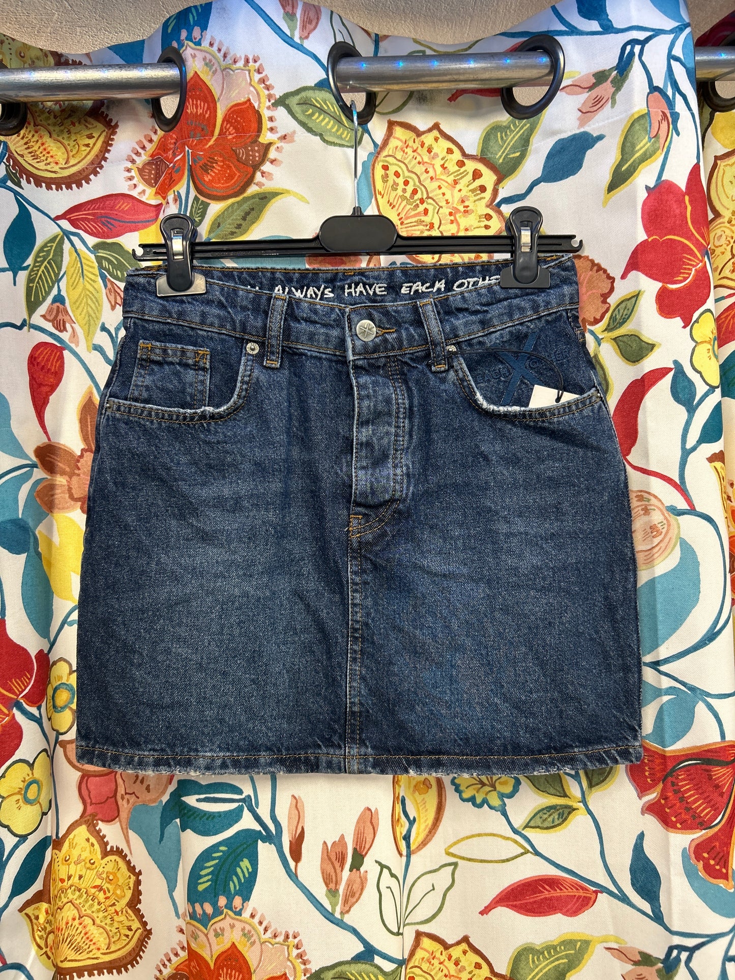 Y2K deadstock denim 'each other' skirt