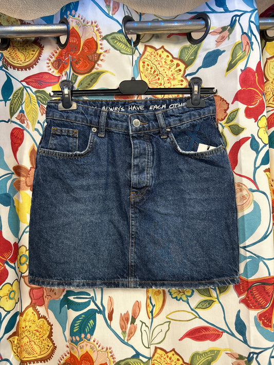 Y2K deadstock denim 'each other' skirt