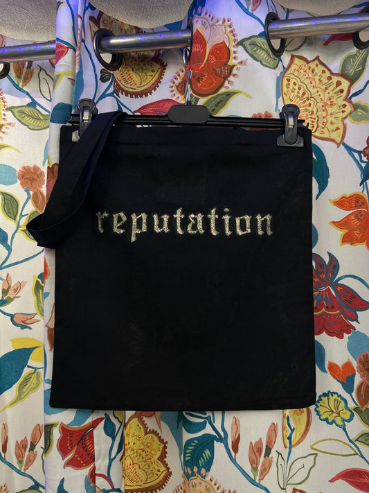 Taylor Swift 'reputation' Handpainted Black Tote Bag