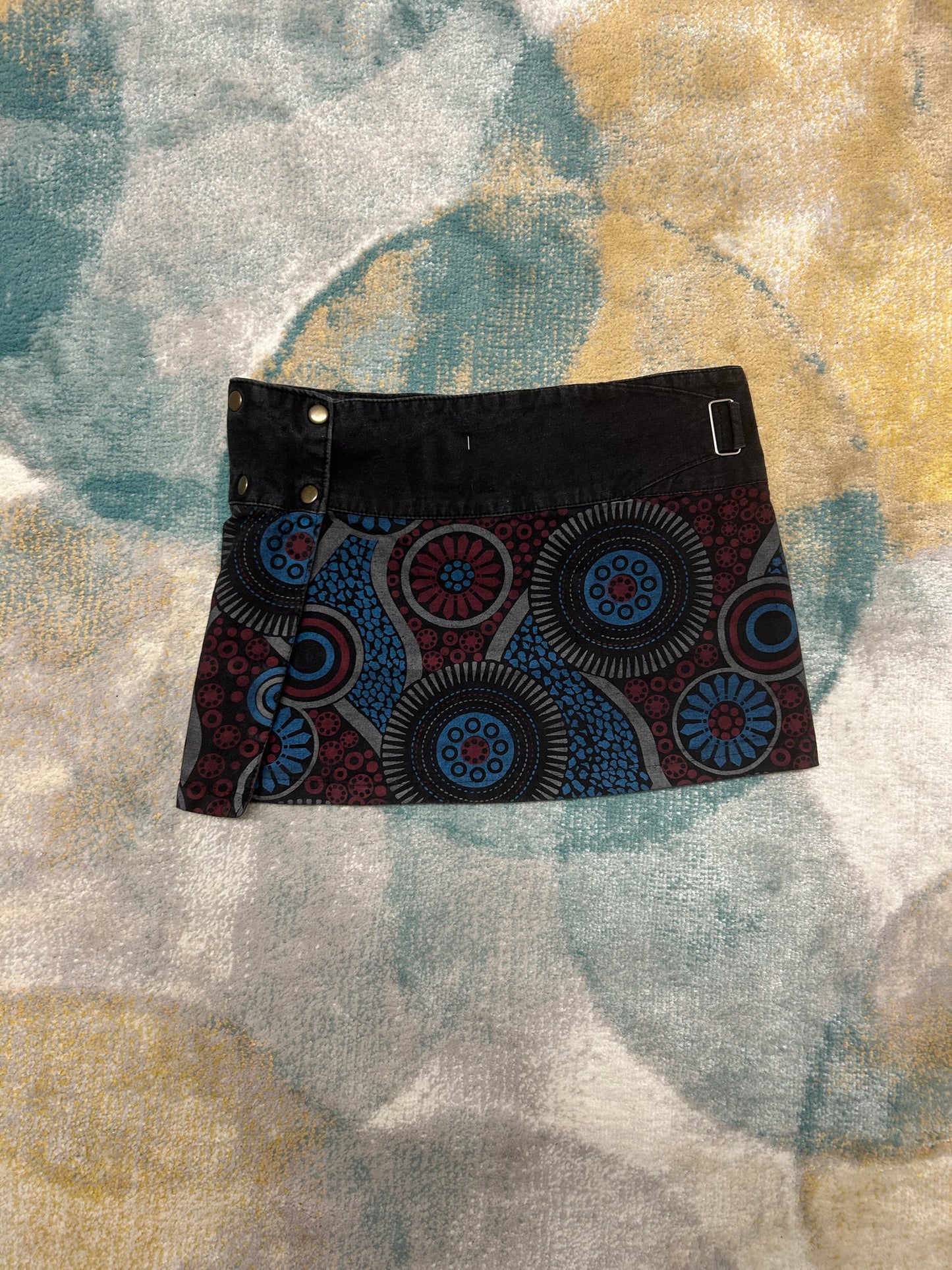 Y2k dark blue and black patterned adjustable wrap skirt