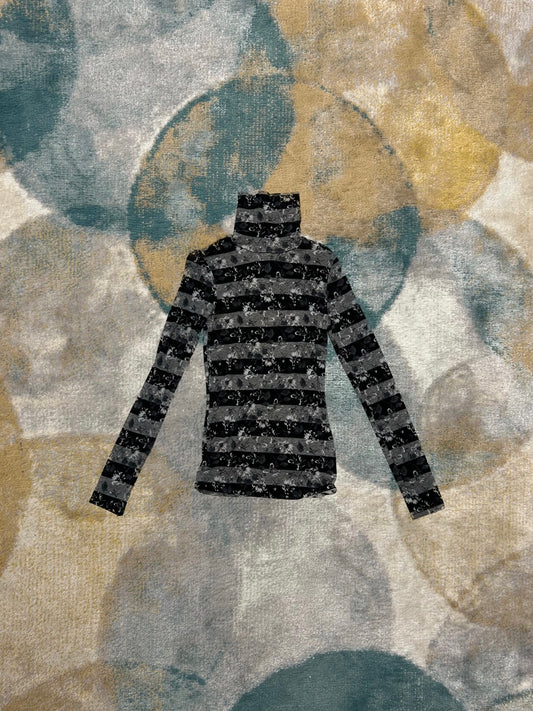 Y2K Elastic Patterned Turtleneck Lightweight Shirt