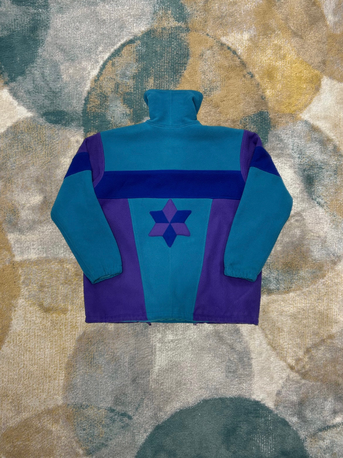 Petrol Blue and Purple Retro Heavy Fleece Half-Zip