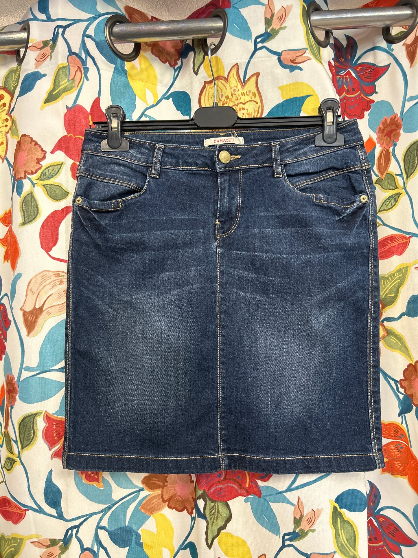 Y2k dark denim midi skirt