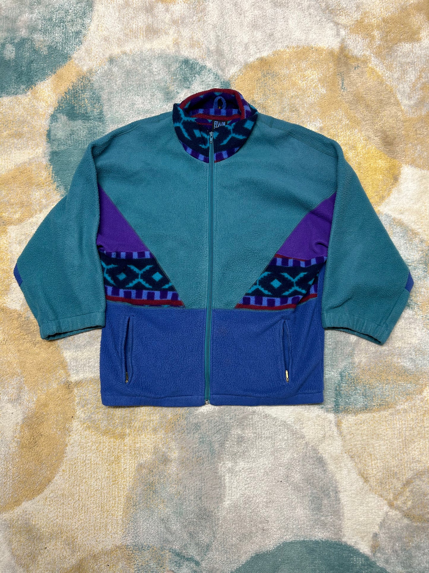 Petrol Purple and Blue Patterned Heavy Fleece Jacket