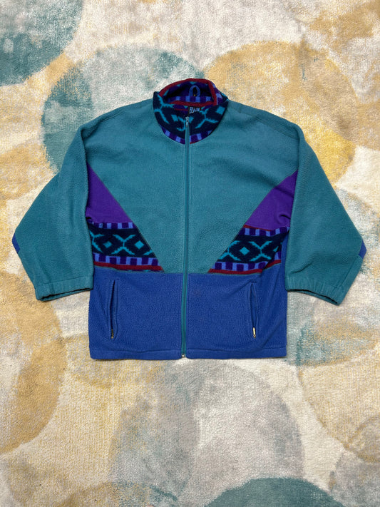 Petrol Purple and Blue Patterned Heavy Fleece Jacket