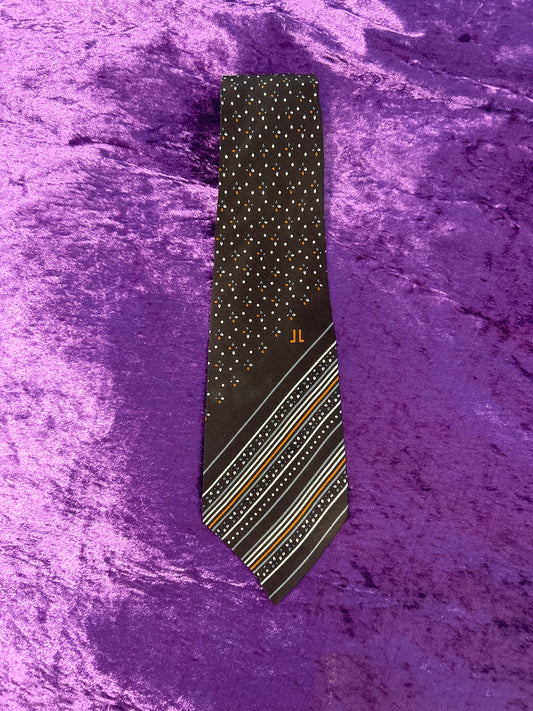 Italian Dark Brown Floral Pattern Tie