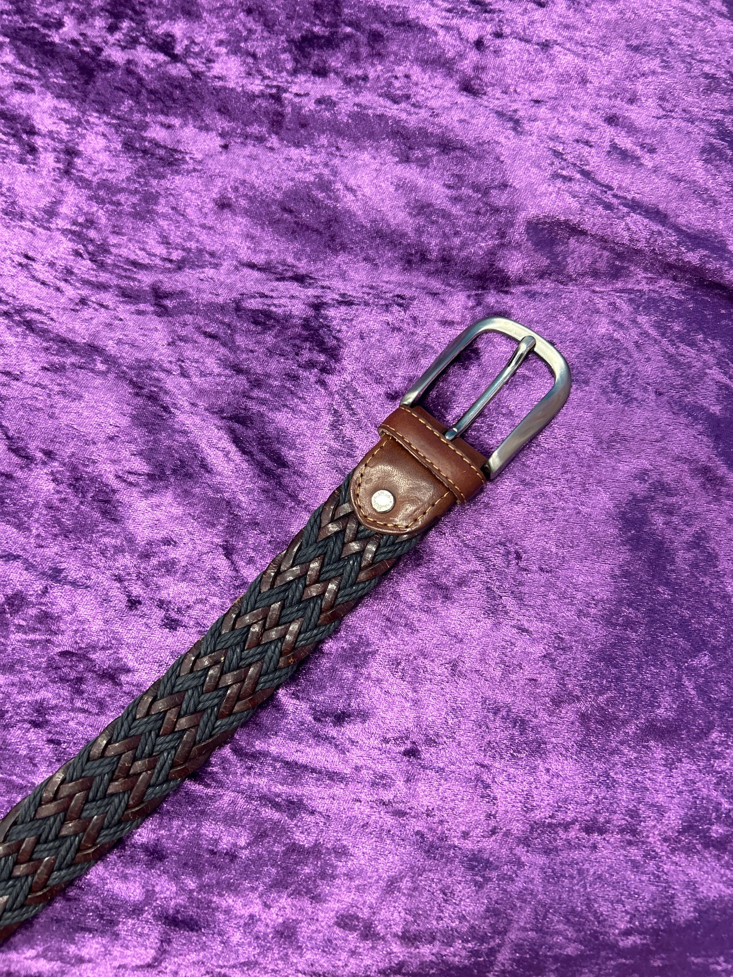 Midnight Blue and Dark Brown Leather Braided Belt