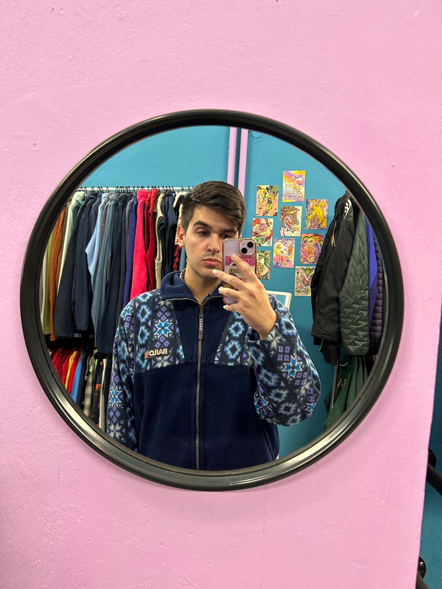 Dark Blue Heavy Ski Geometric Fleece Jacket