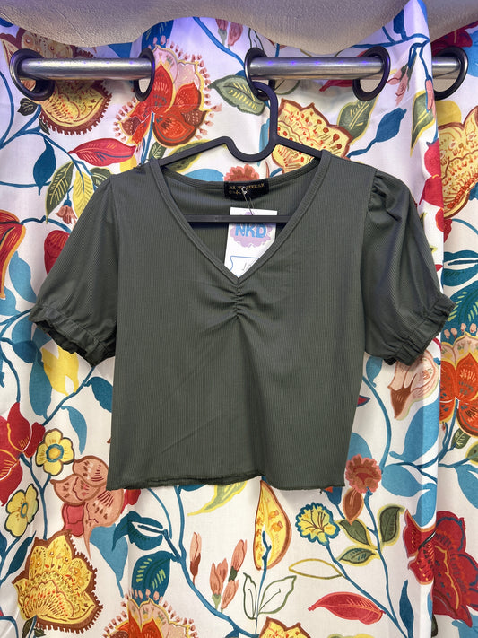 Y2k olive color retro online soft touch top
