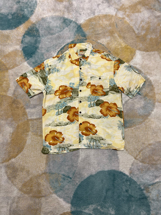 Yellow and orange flower Hawaiian shirt