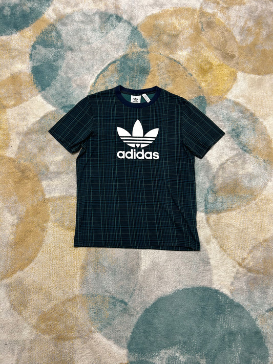 Adidas blue and green plaid cotton T-shirt