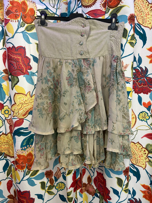 Y2k layered beige midi floral skirt