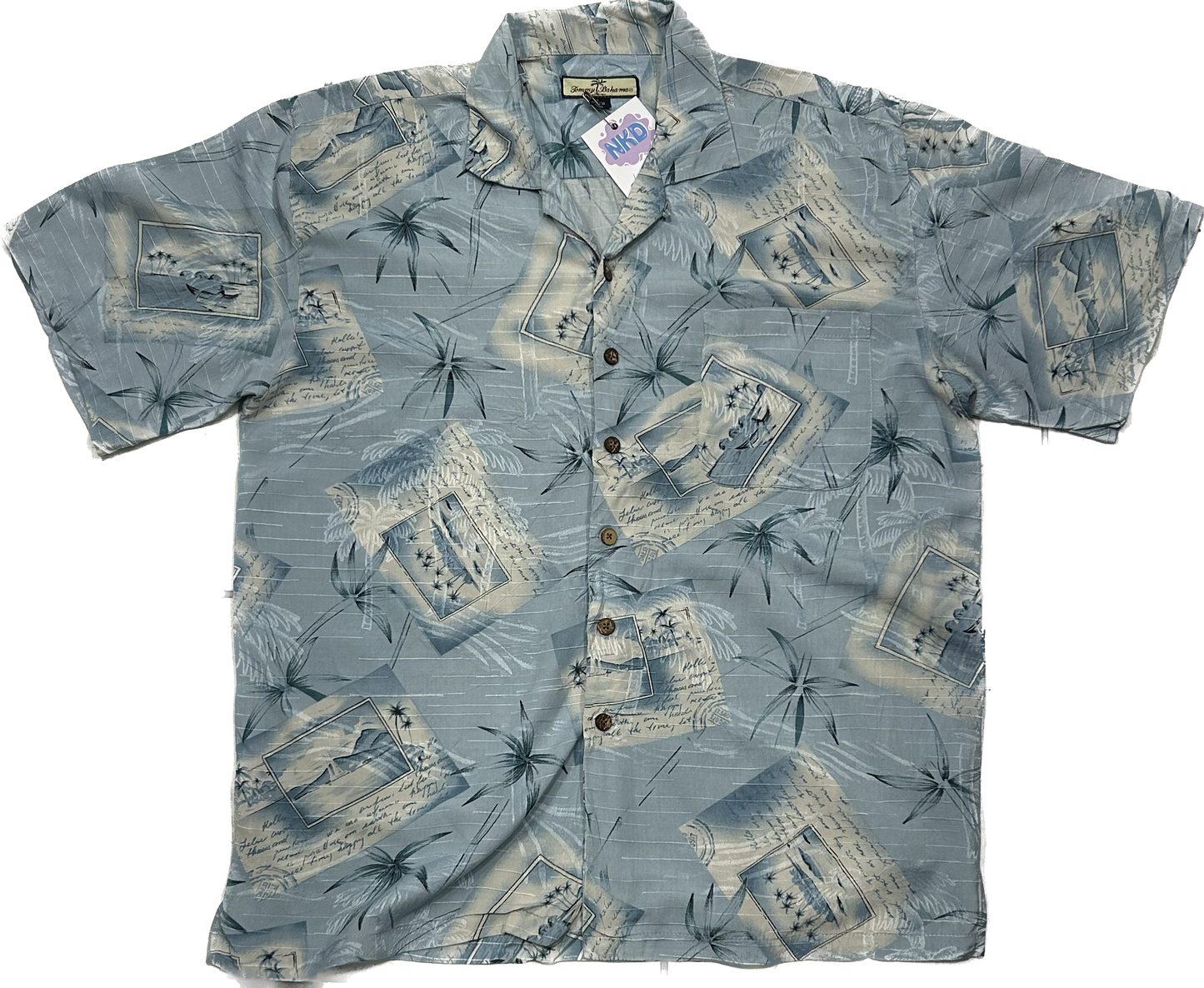 Light Blue Patterned 100% Silk Shirt