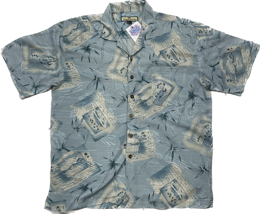 Light Blue Patterned 100% Silk Shirt