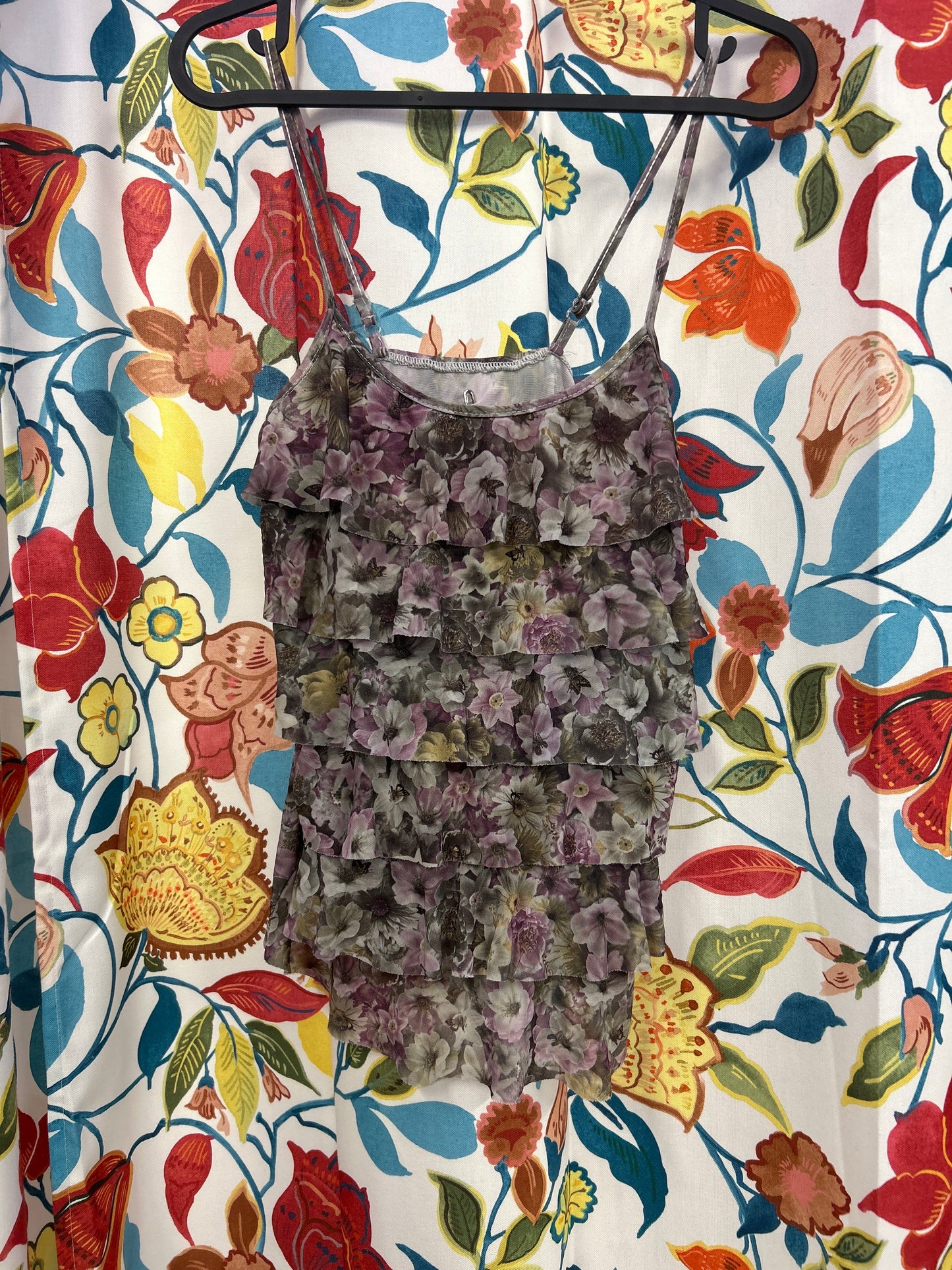 Y2k purple floral fringe top