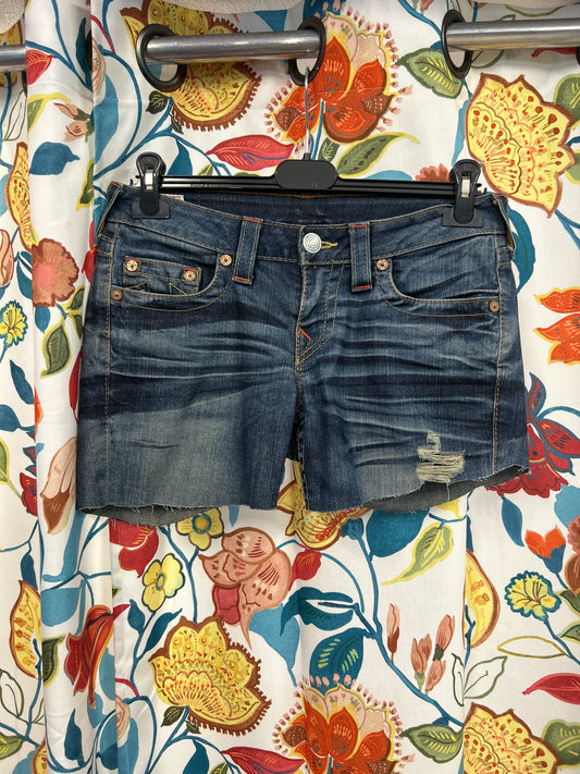 Y2k true religion hand cut shorts
