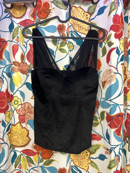 Y2k black velour corset top