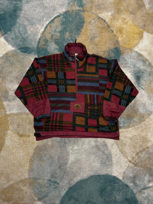 Burgundy Multicolored Oversized Retro Fleece
