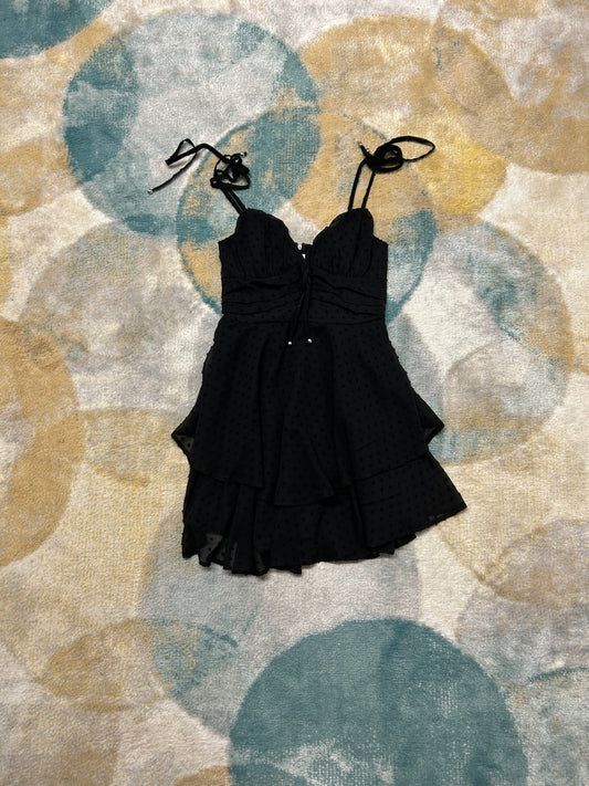 Black layered fringe short dress