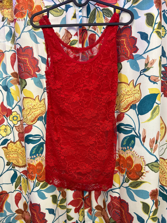Y2k red lace top with layer underneath