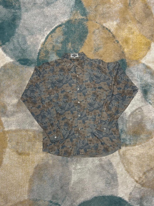 Pastel Blue and Brown Floral Pattern Vintage Shirt