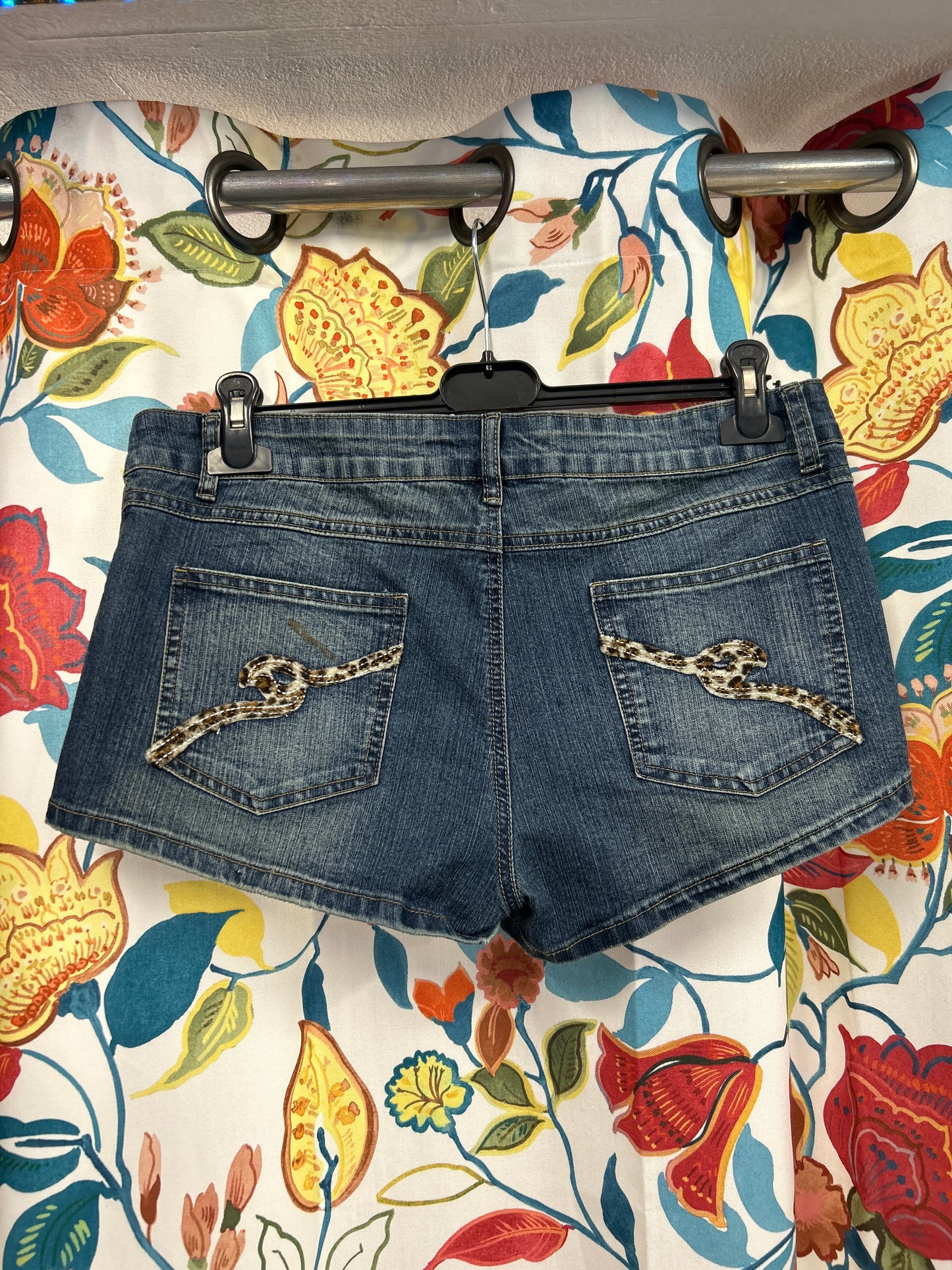 Y2K denim shorts with leopard details