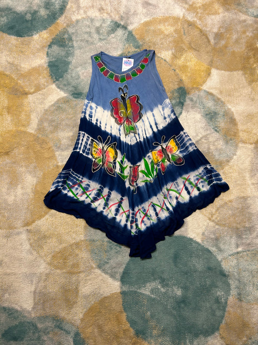 Blue tie die butterfly free size summer dress