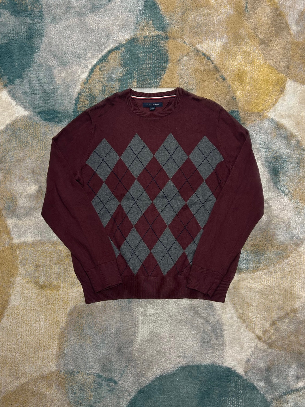 Tommy Hilfiger Burgundy Checkered Knit