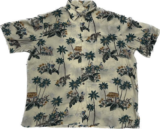 Beige Patterned Palm Tree Summer Shirt