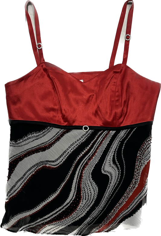 Red Patterned 00's Top
