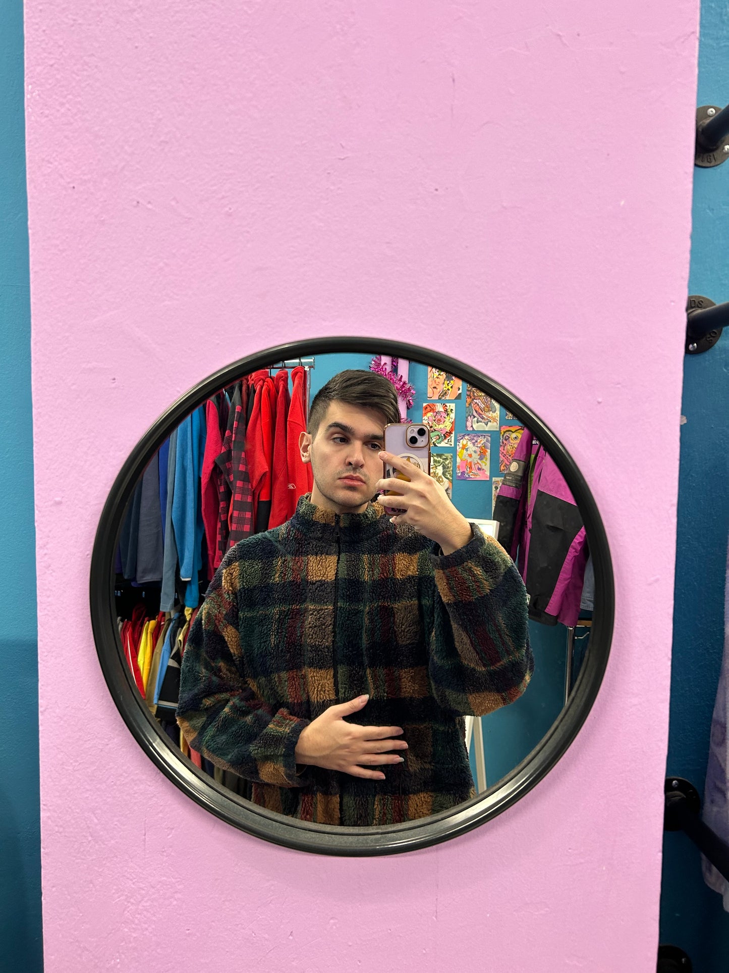 Brown and Green Checkered Retro Fluffy Fleece