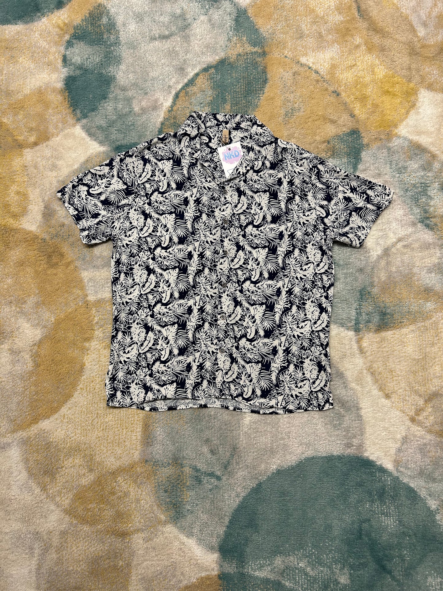 Dark blue and white floral patterned lightweight cotton shirt