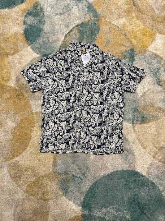 Dark blue and white floral patterned lightweight cotton shirt