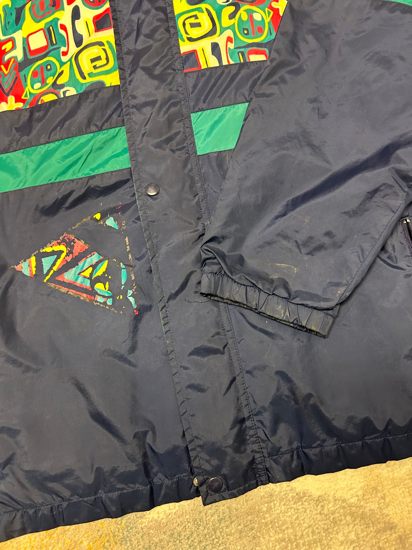 Dark blue and green patterned Windbreaker