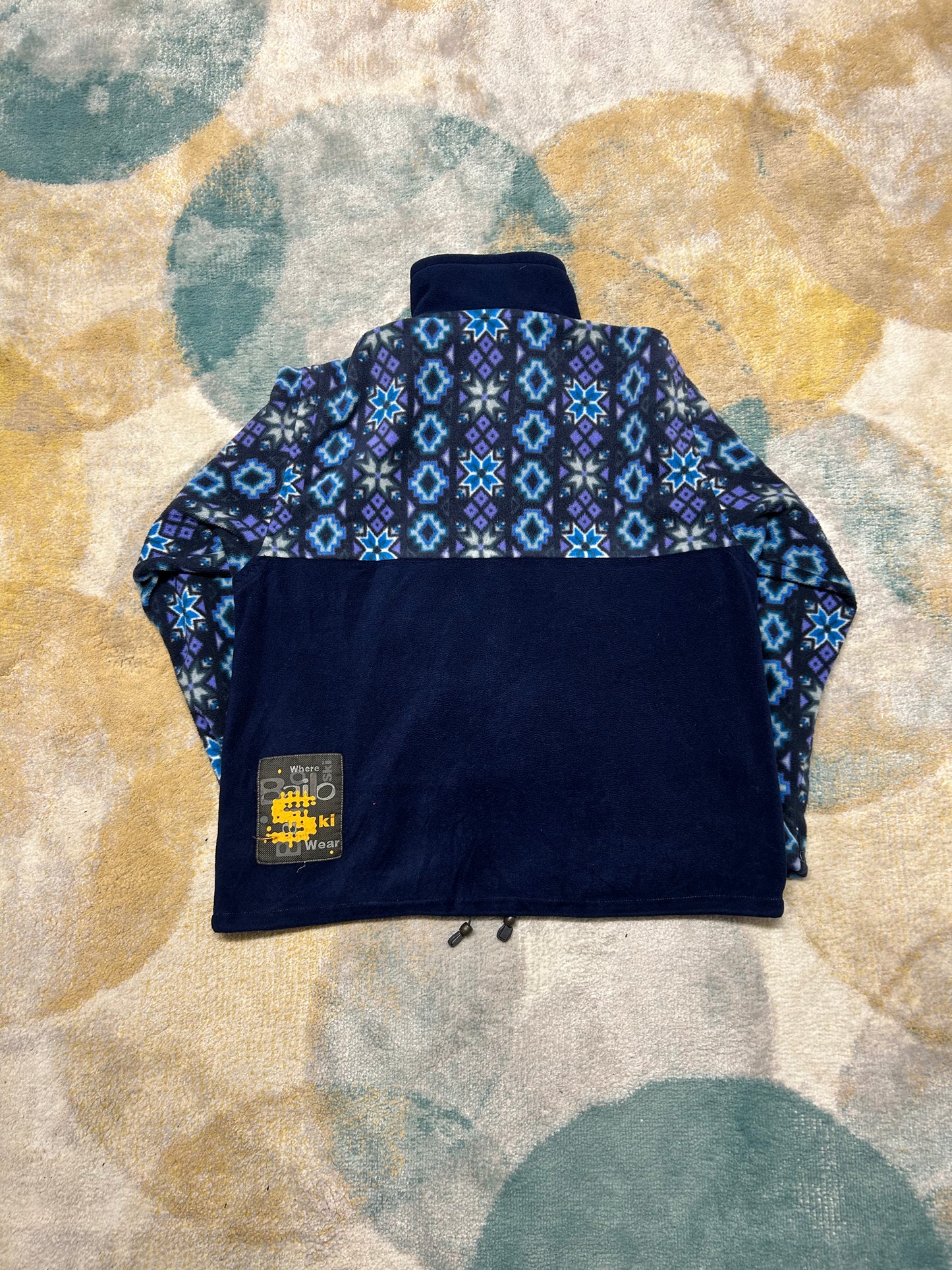 Dark Blue Heavy Ski Geometric Fleece Jacket