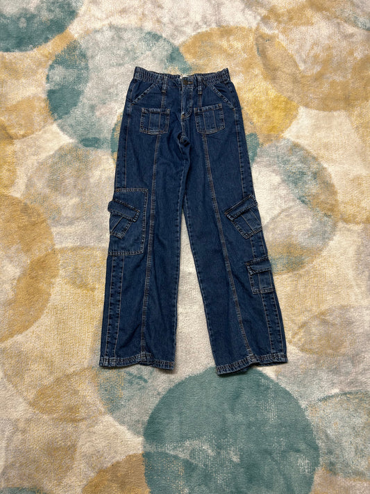 BPG urban outfitters dark denim cargo jeans with elastic waist