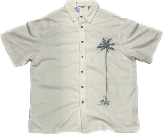 Beige Embroidered Palmtree Summer Shirt