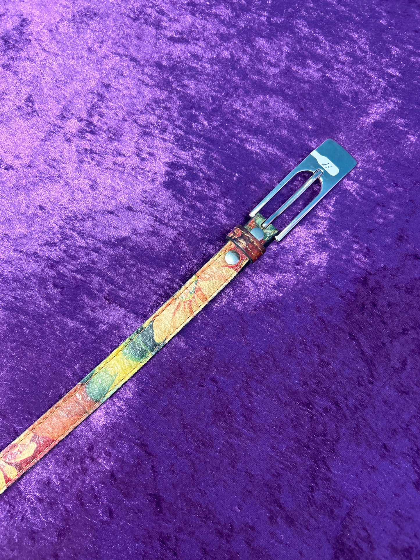 Floral Pattern Leather Belt with Big Buckle