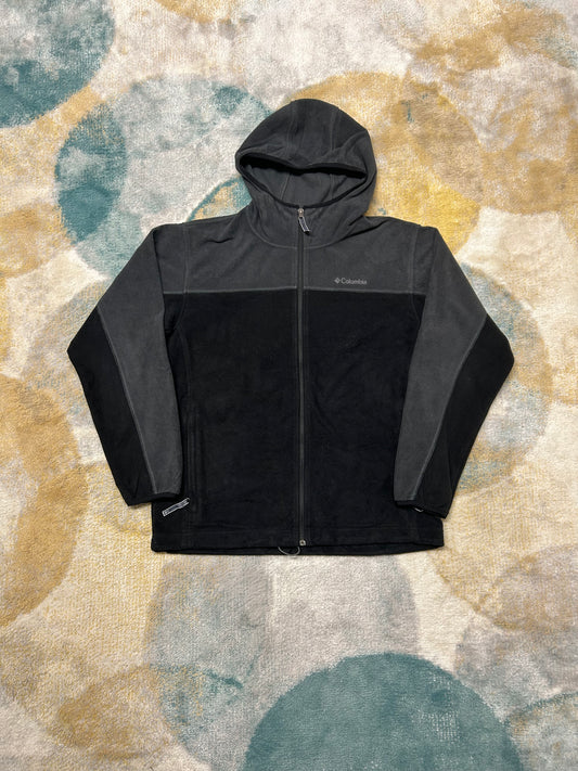 Columbia 00's black and dark grey heavy hooded fleece jacket