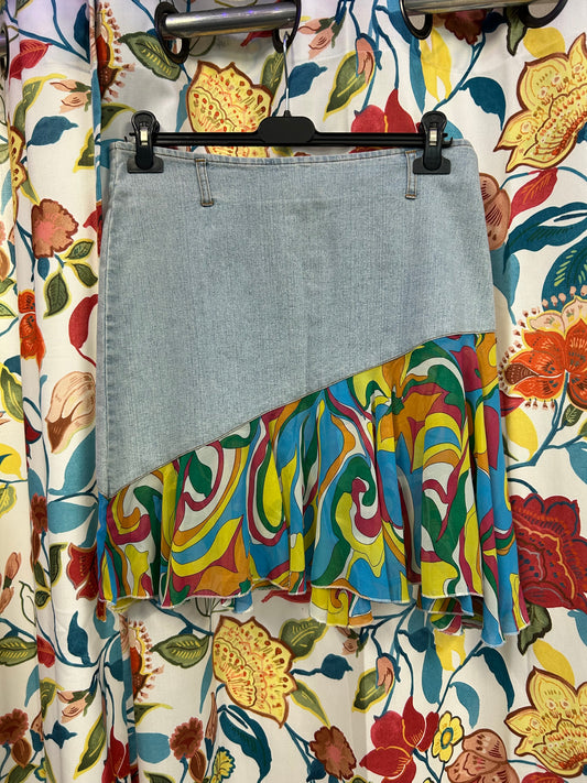 Y2k retro denim and colorful mesh skirt