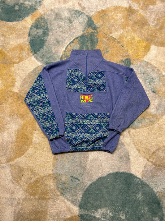 Retro purple and blue patterned fleece half-zip
