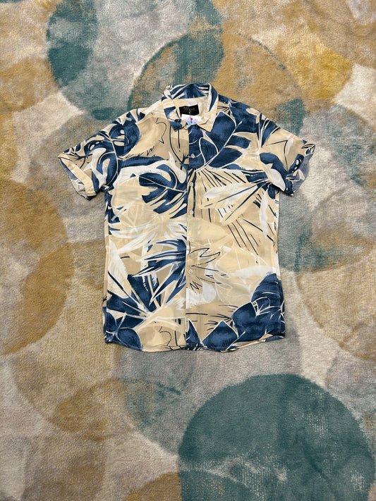 Blue and yellow leaves cotton shirt
