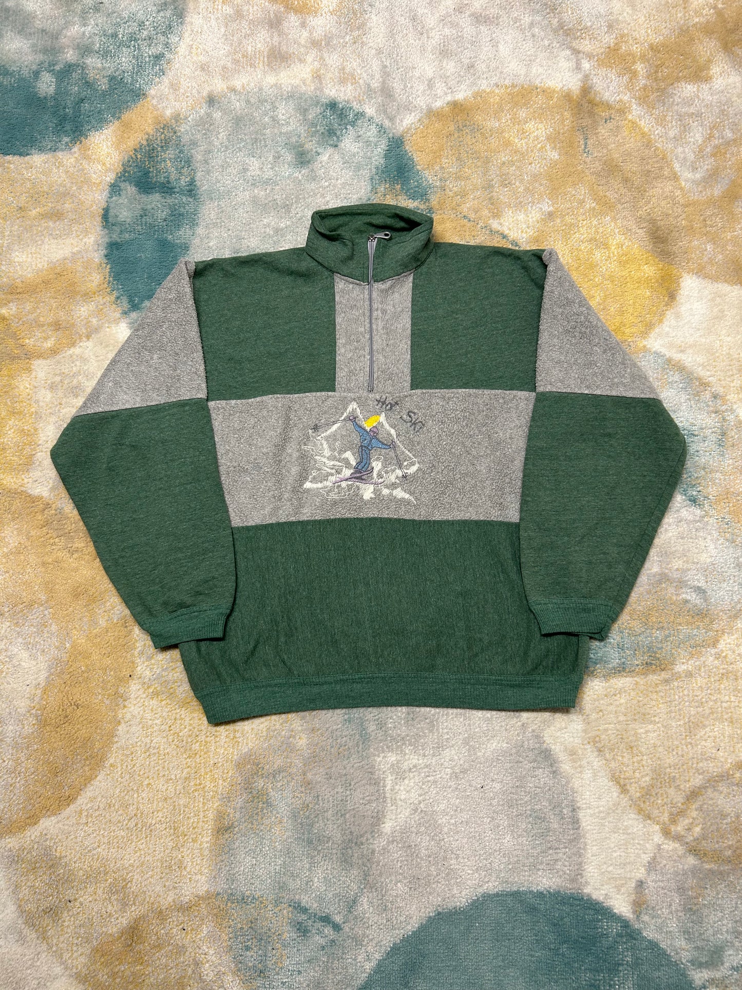 Emerald Green and Grey Fleece Retro Half-Zip