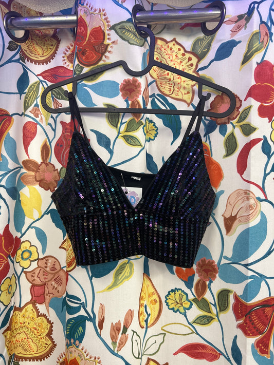 Y2k black sequin top