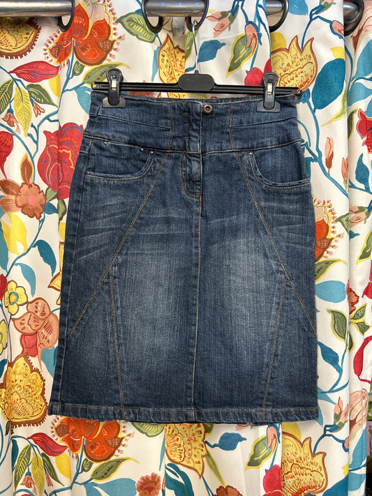 Y2k dark denim midi skirt